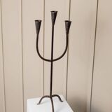 XXL Black Iron Brutalist Candlestick for 3 Candles - Handmade, Italy, 1960s