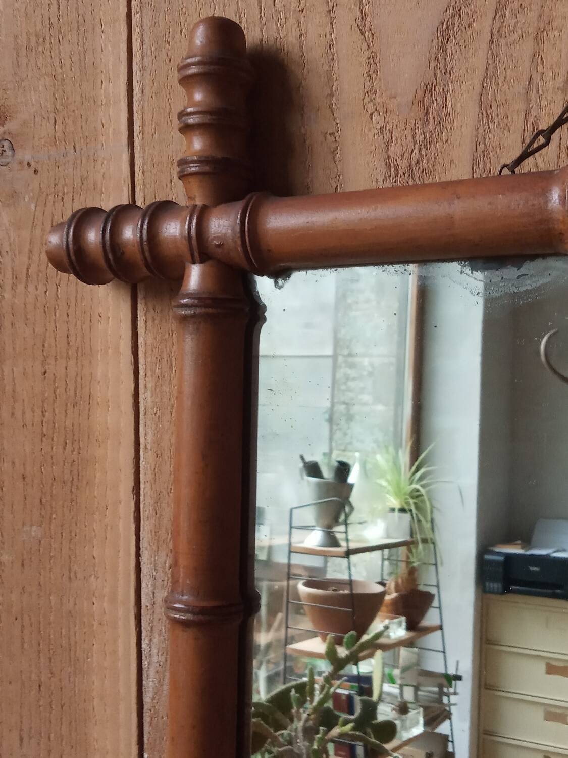 Turned wooden mirror imitation bamboo