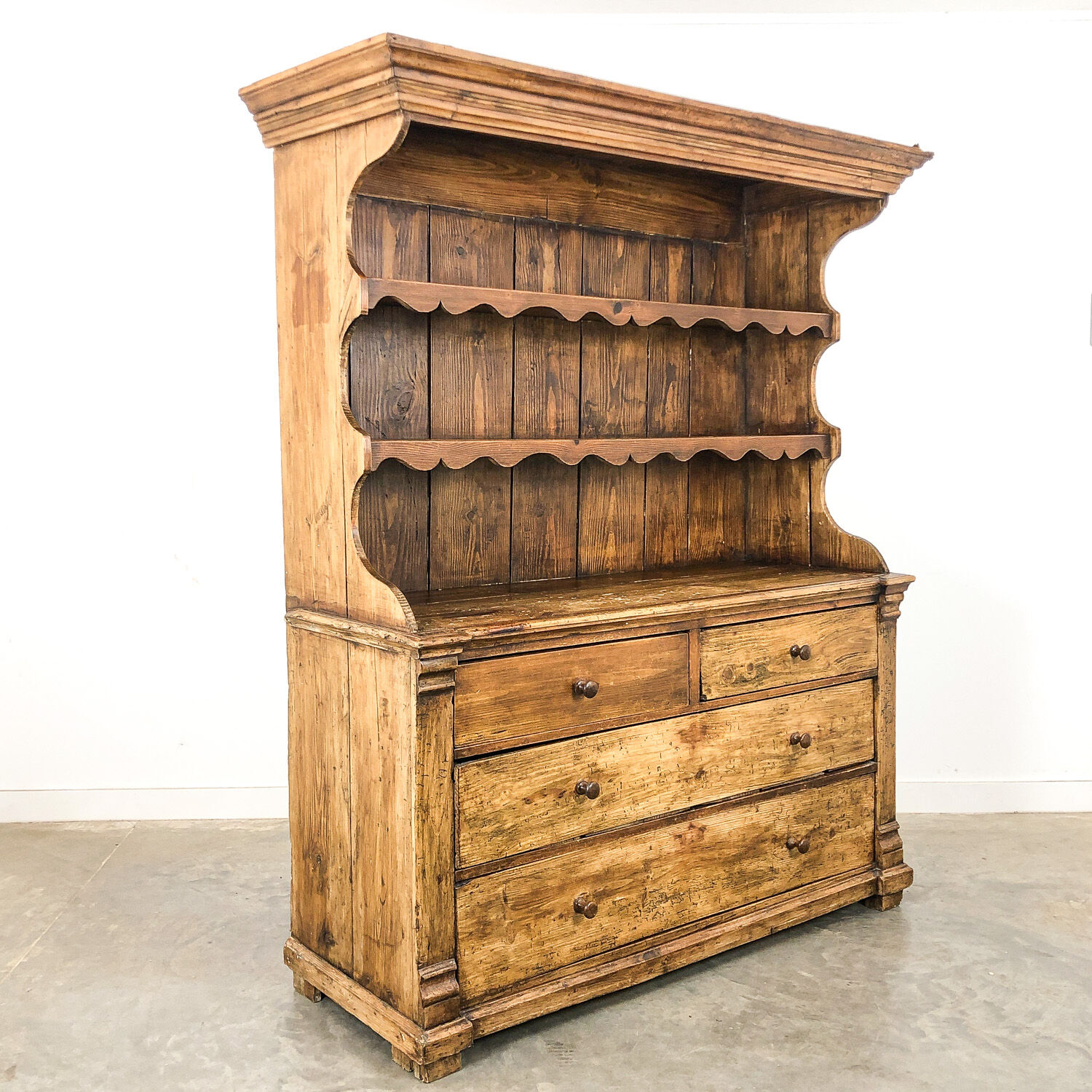 Antique pine wooden pewter cupboard 19th century
