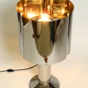 Heavy huge XXL 1970s metal chrome table lamp with metal shade | Heigh 75 cm