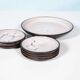 Vintage Mobach pastry set, fat lava ceramic serving plates.