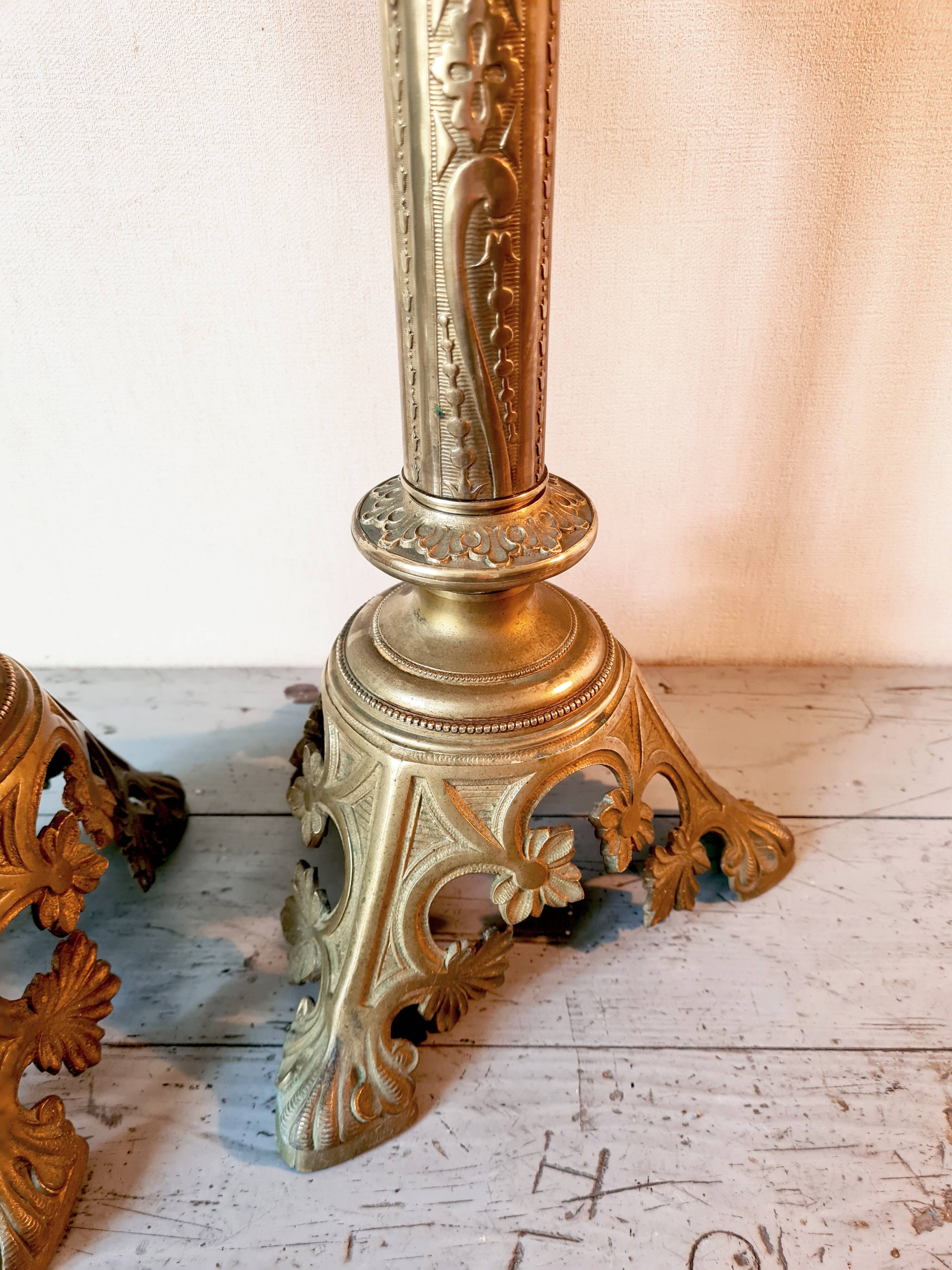 Pair of large Empire solid brass candlesticks – 78 cm