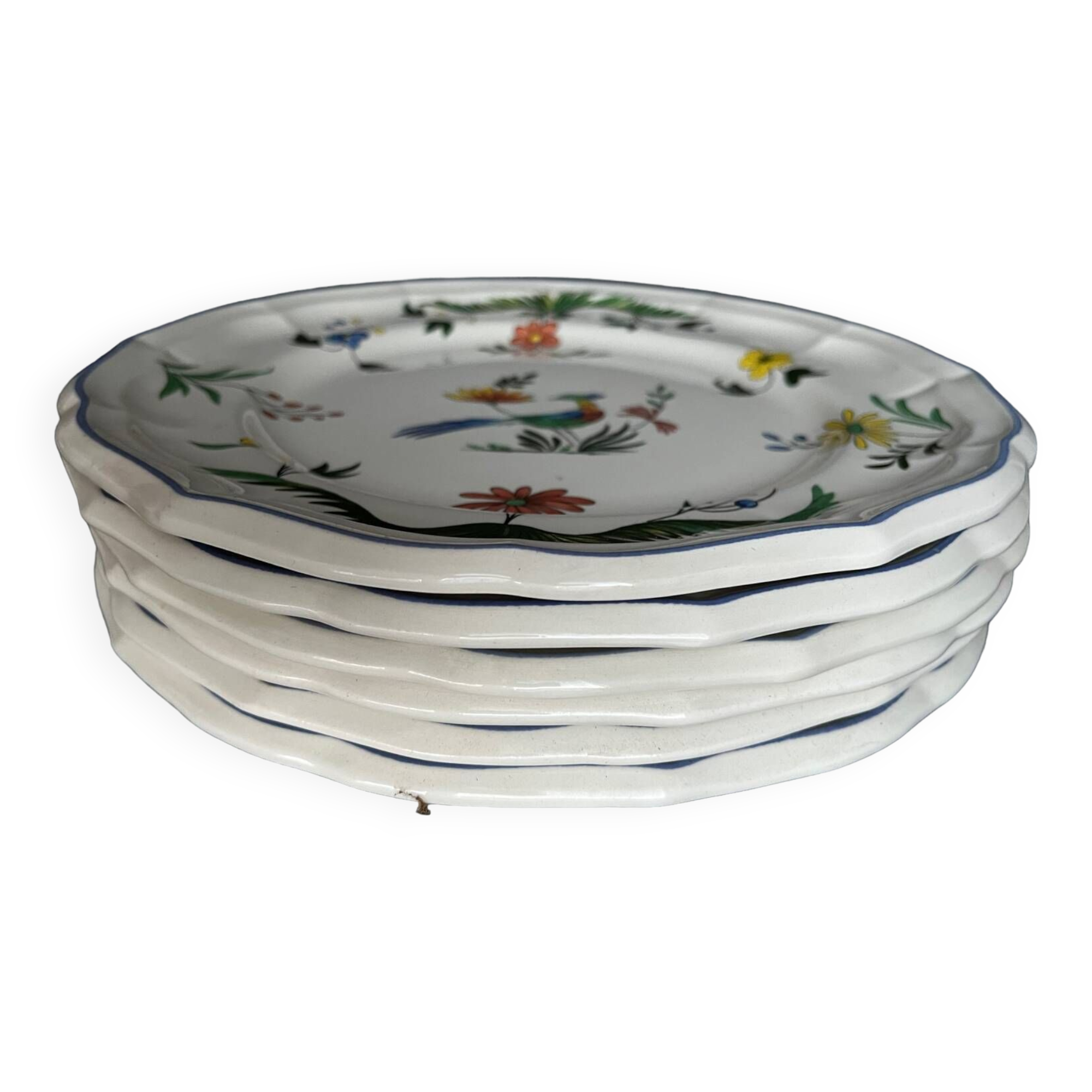 6 assiettes plates gien oiseaux de paradis