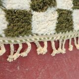 Beni Ouarain rug in Khaki Green and Cream Checkerboard, Handmade, 250x150cm