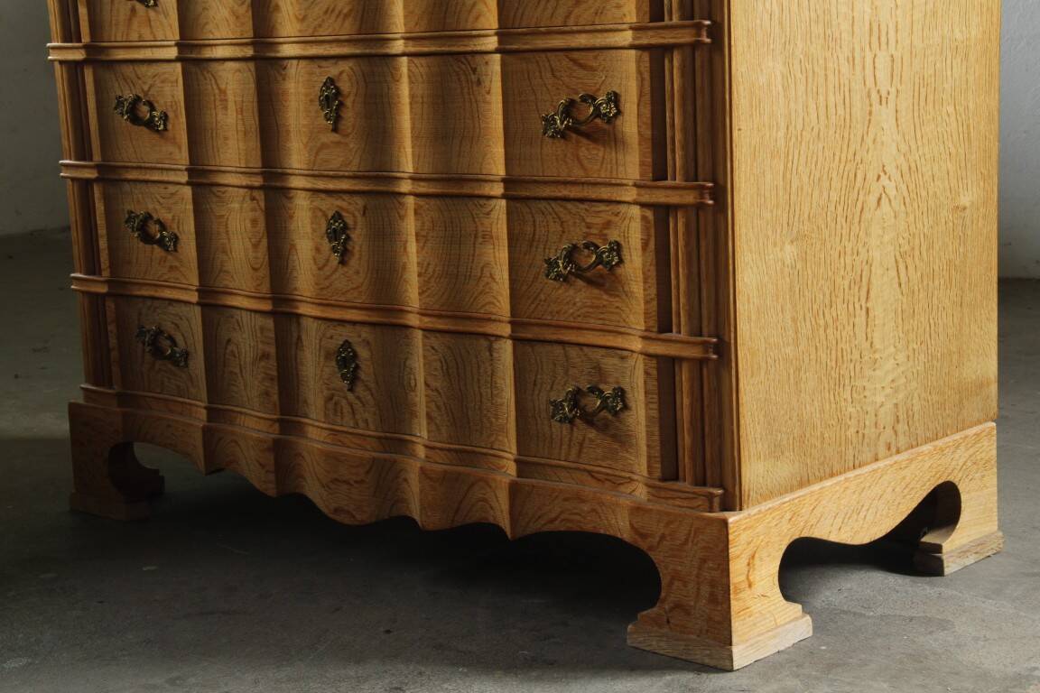 Vintage Mid-century Baroque Style Danish High Boy Brutalist Dresser 1960s