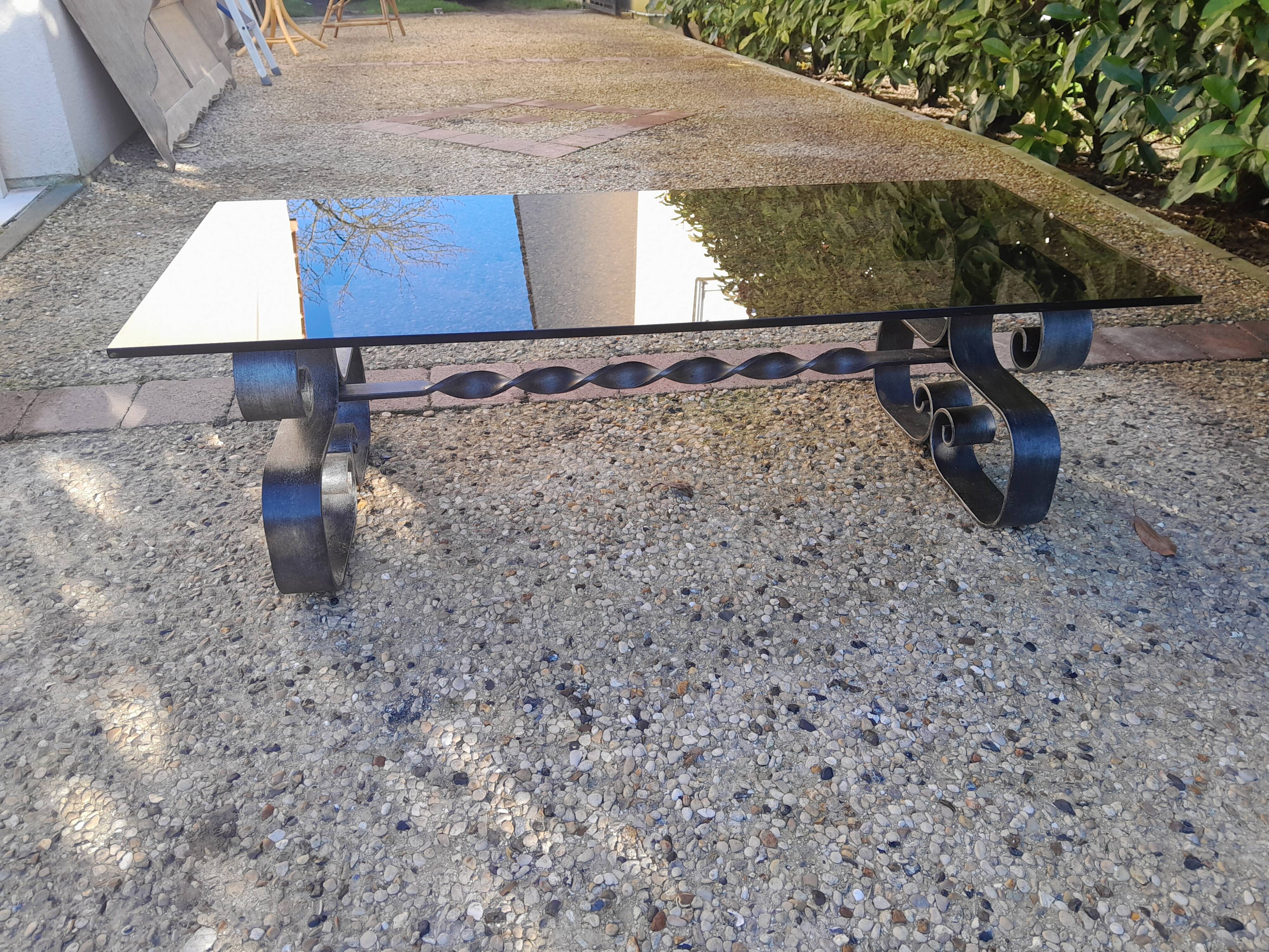 Vintage wrought iron glass coffee table from the 70s