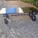 Table basse fer forgé verre vintage design année 70