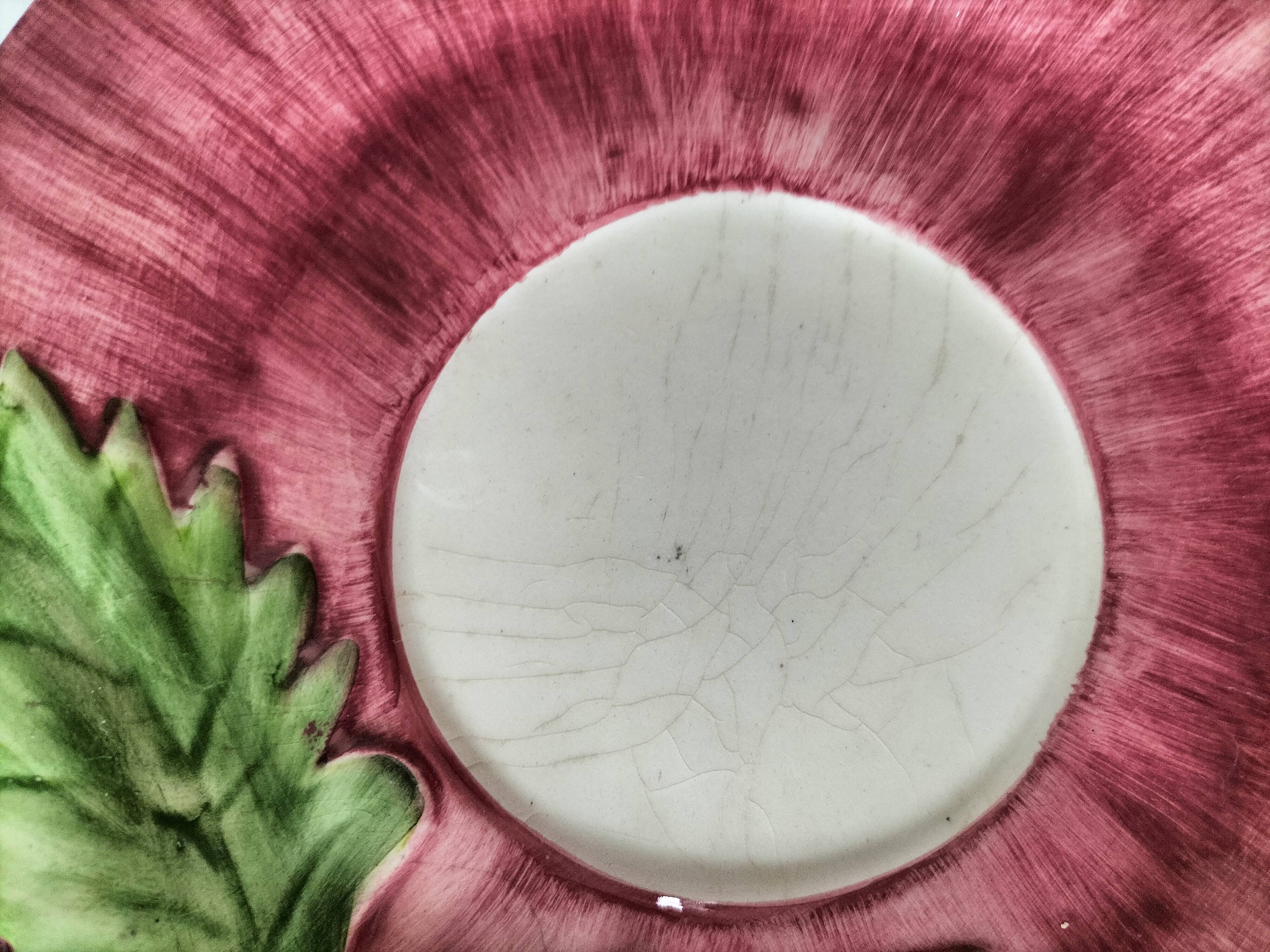 Two vintage leaf barbotine plates