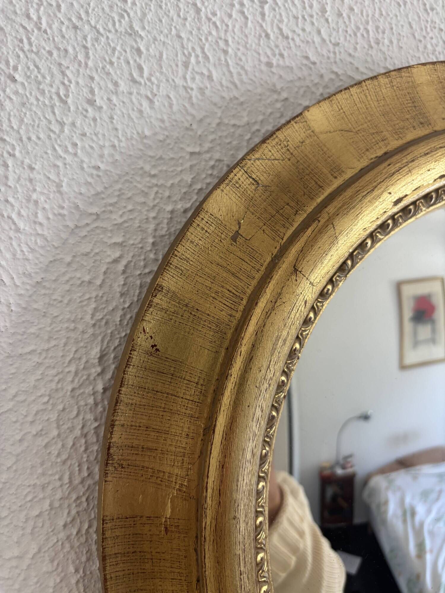Vintage 1970s sun mirror witch's eye wood and gold - 42 cm
