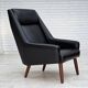 1970s, Danish highback armchair, black artificial leather, teak wood legs.