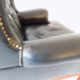 Chesterfield high back leather armchair black from the 1960s