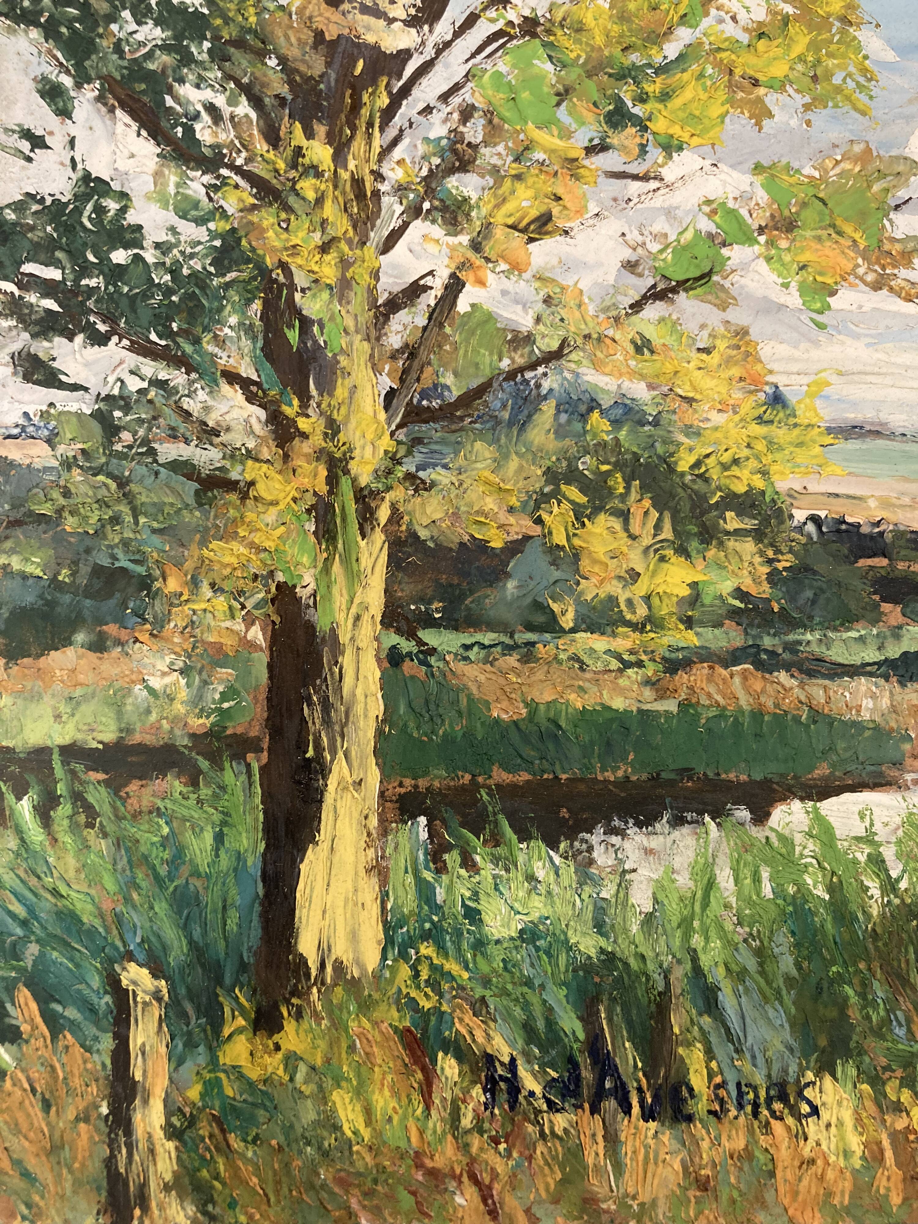 Oil on panel vintage green landscape