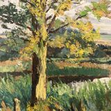 Oil on panel vintage green landscape