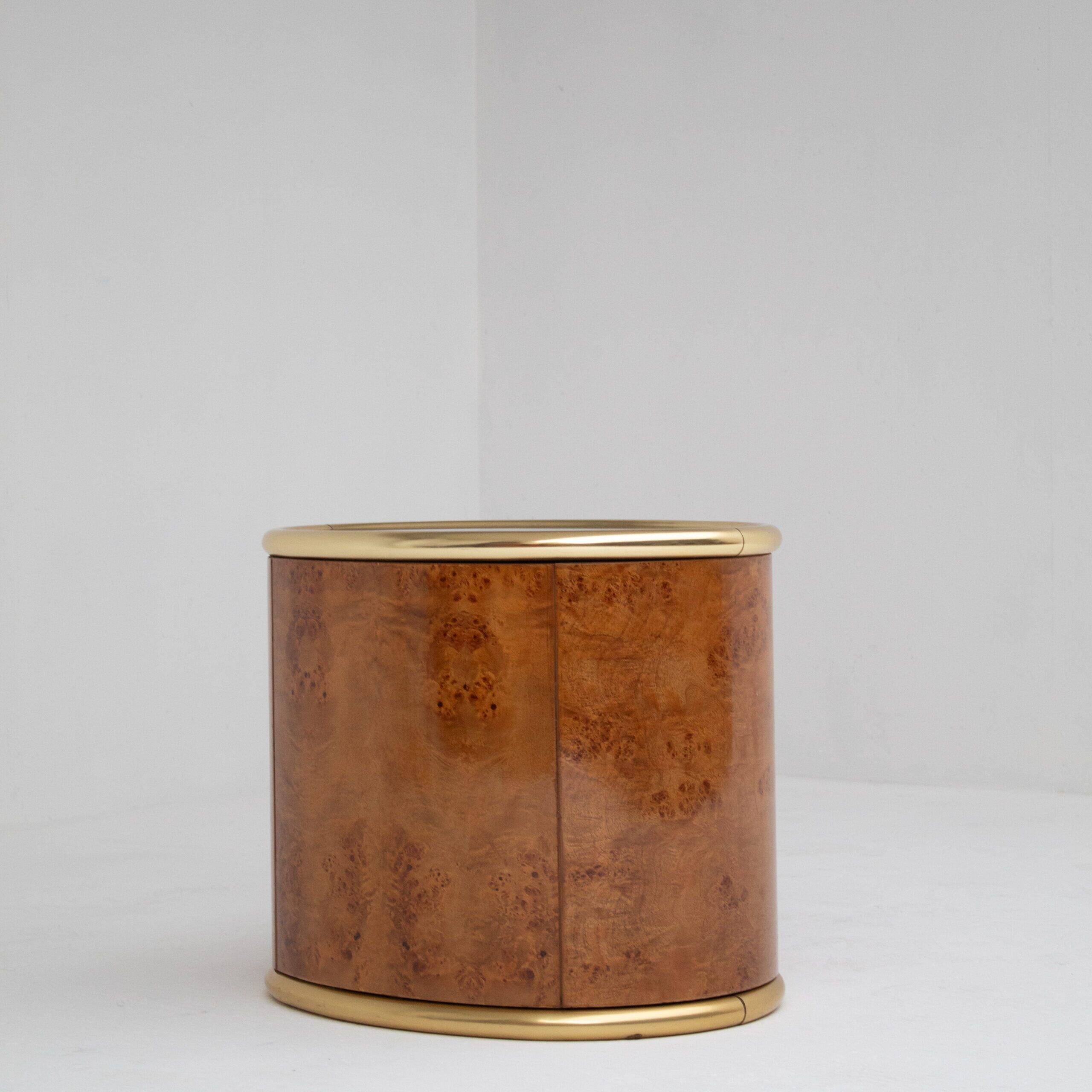 Vintage burlwood and brass nightstands, 1970s