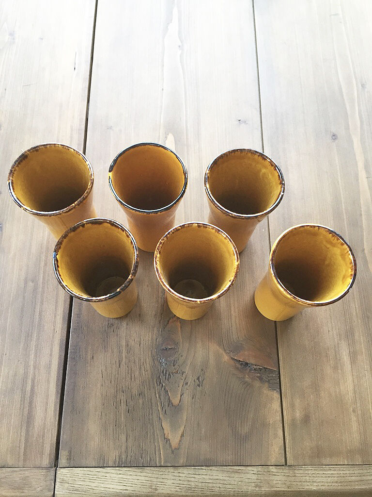 Service carafe et verres céramique jaune