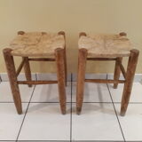 Pair of stools savoyards"wood and straw 1960