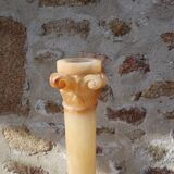 Vintage Neoclassical Alabaster Column and Lamp with Silken Lampeshade-60s