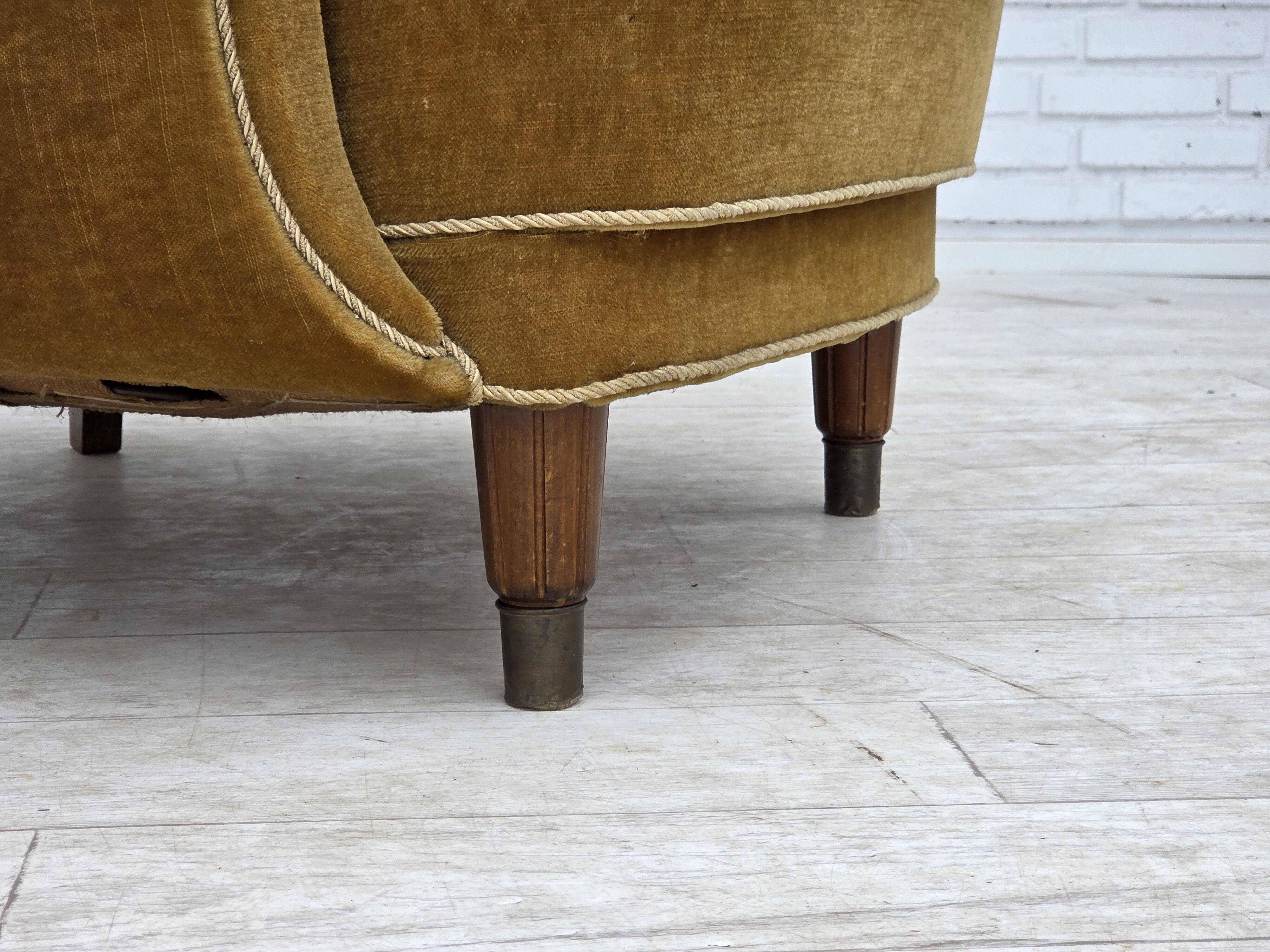 1960s, Danish relax chair, original honey yellow furniture velour.