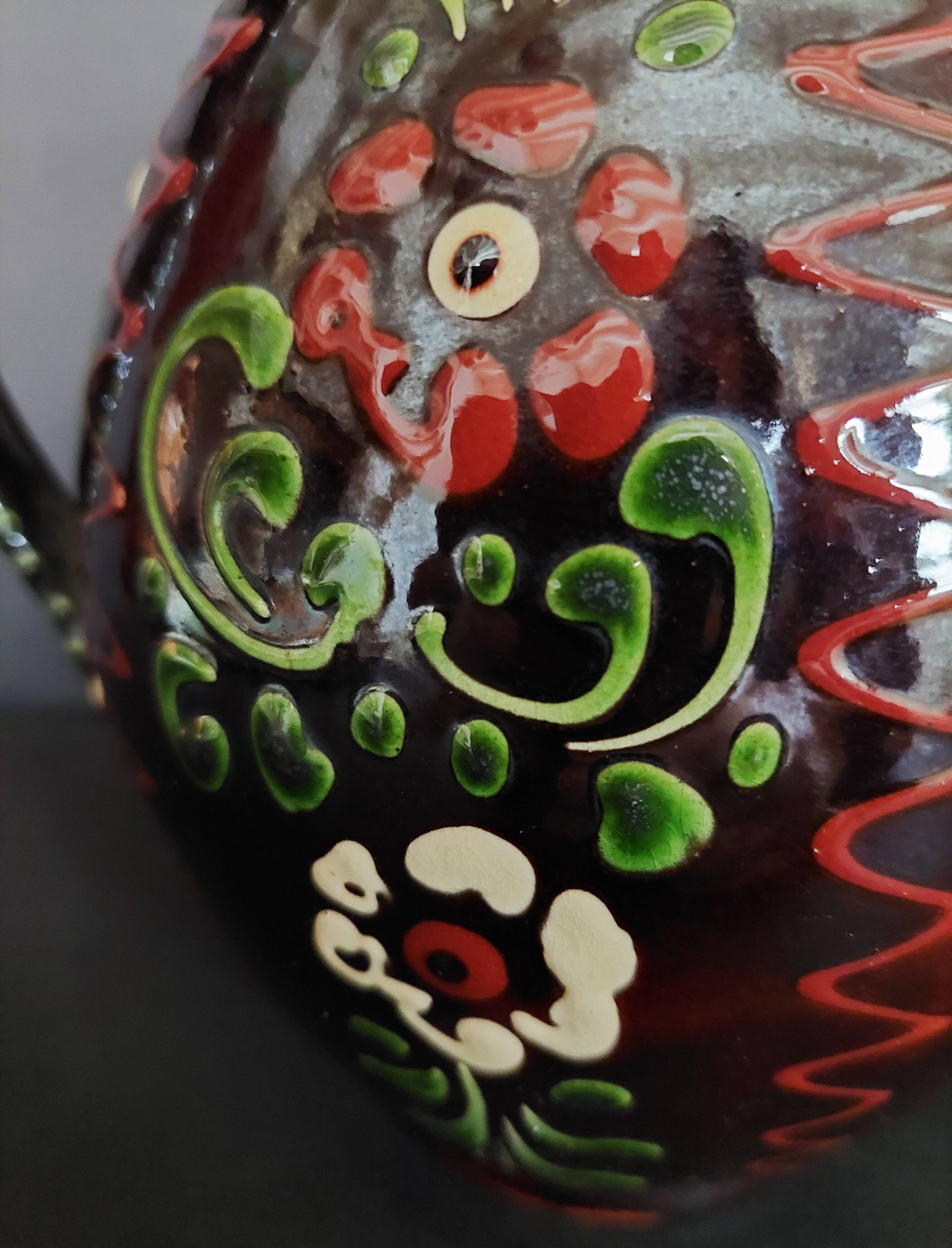 20th century Alsace glazed terracotta pitcher