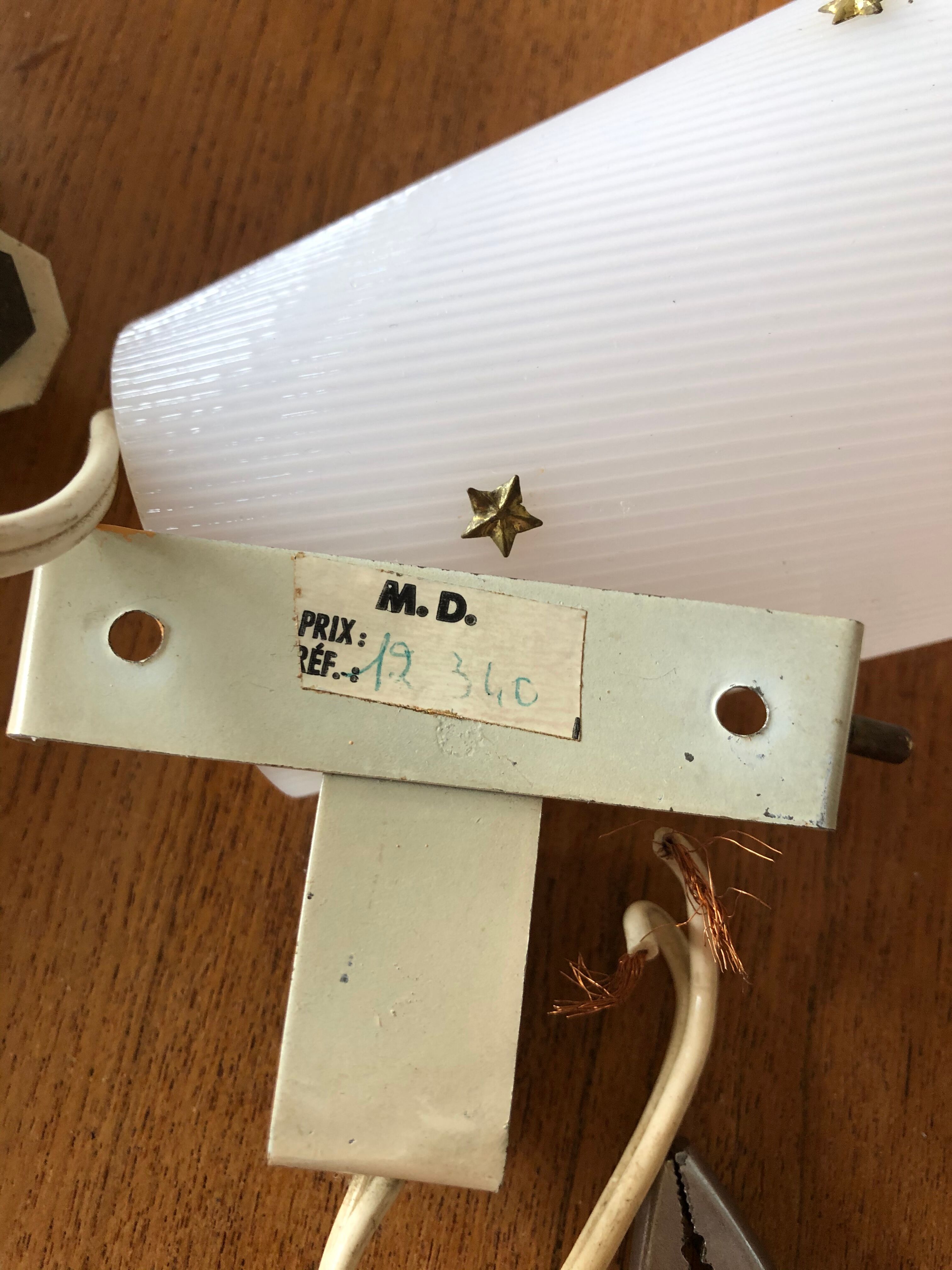 Pair of sconces MD 1950 Perspex white brass stars