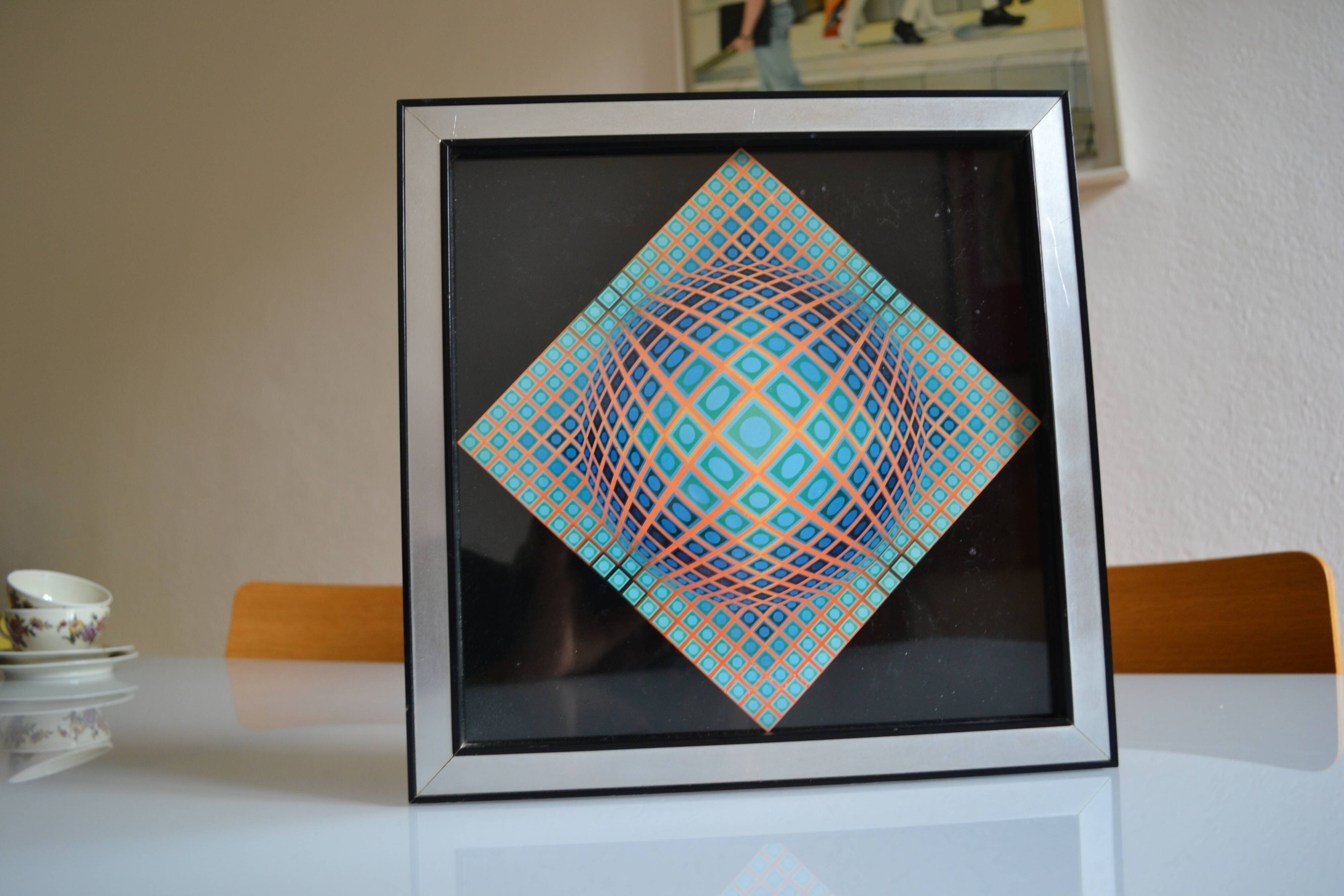Victor vasarely impression offset annees 70 + cadre alu d'epoque