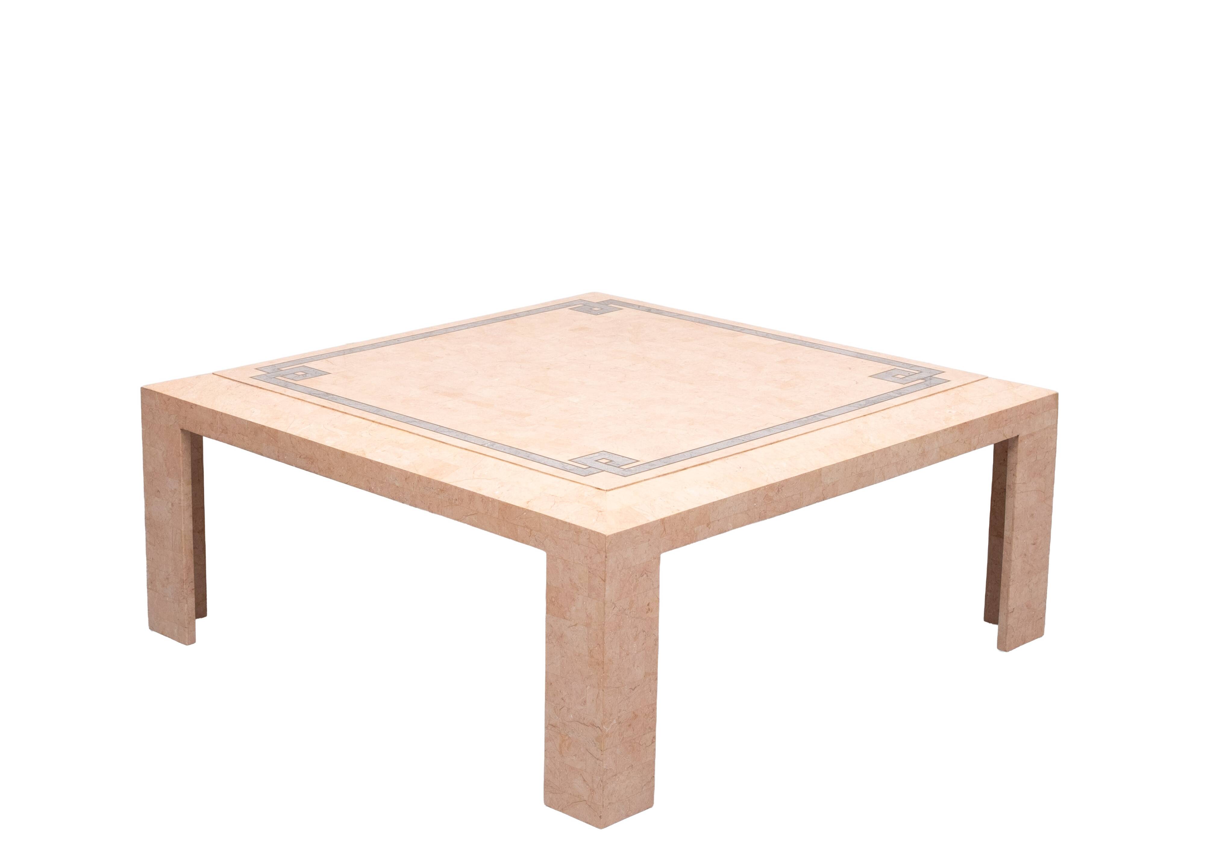 Robert Marcius Pink Tessellated Marble and Brass inlay Coffee table 1970s