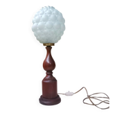 Mid century wooden and bubble glass table lamp 1970s