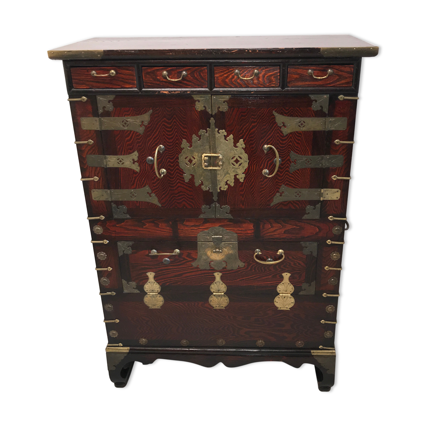 Furniture antique Korean storage box 1910 in wood and brass