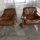 Fauteuils en cuirs et bois vintage