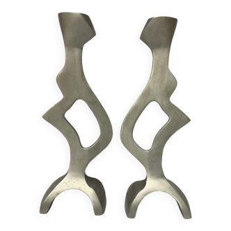 Pair of vintage aluminum candle holders