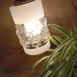 Lampe baladeuse style art deco tube verre texturé, cordon lin