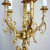 Candelabra, 6-pointed candlestick, marble, bronze, putti decoration, putto