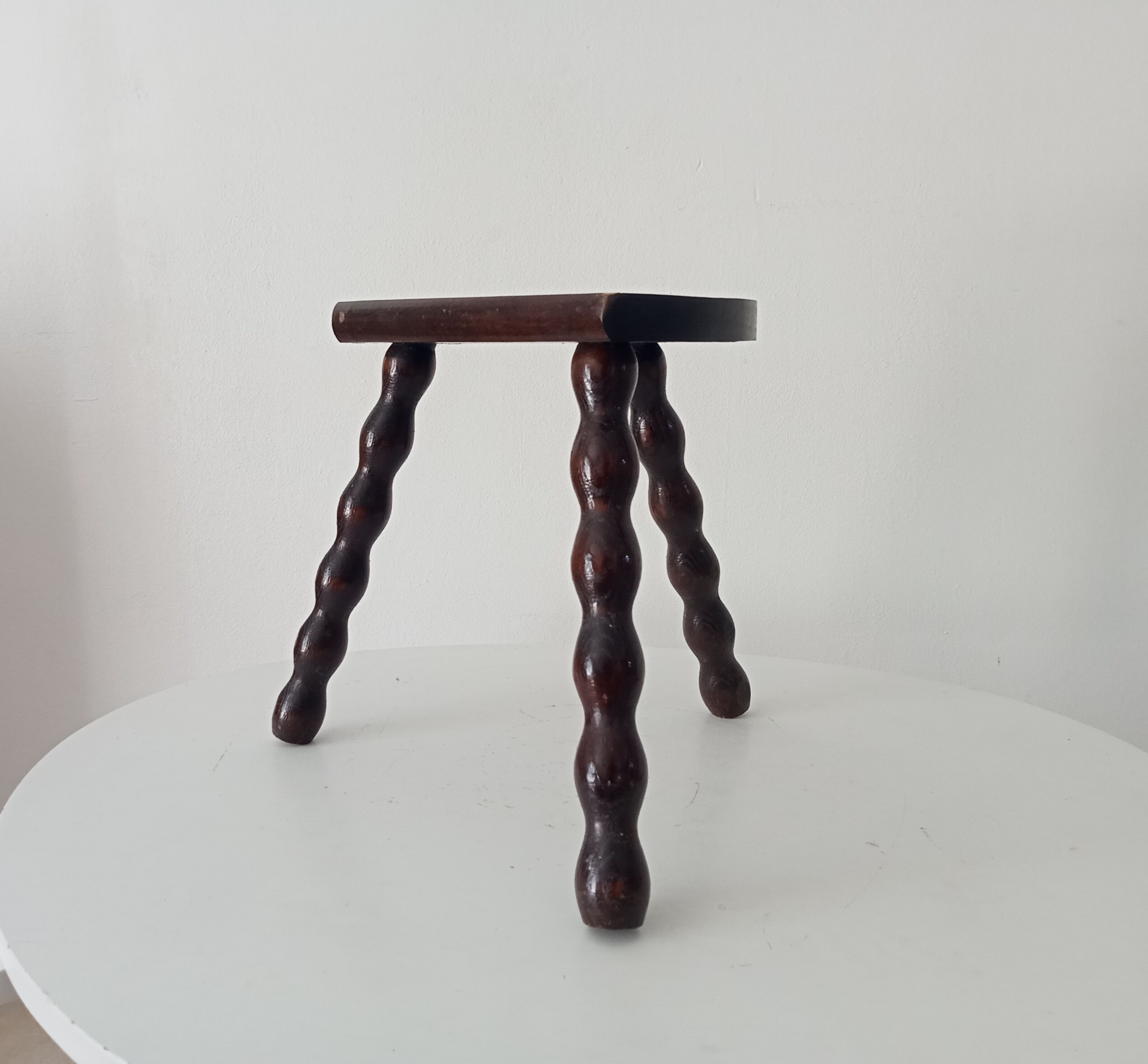 Vintage turned wooden tripod stool