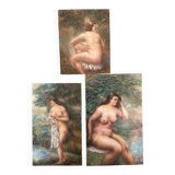 Triptych of Impressionist Nudes Oil on Canvas signed G. Cartie