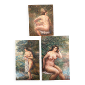 Triptych of Impressionist Nudes Oil on Canvas signed G. Cartie