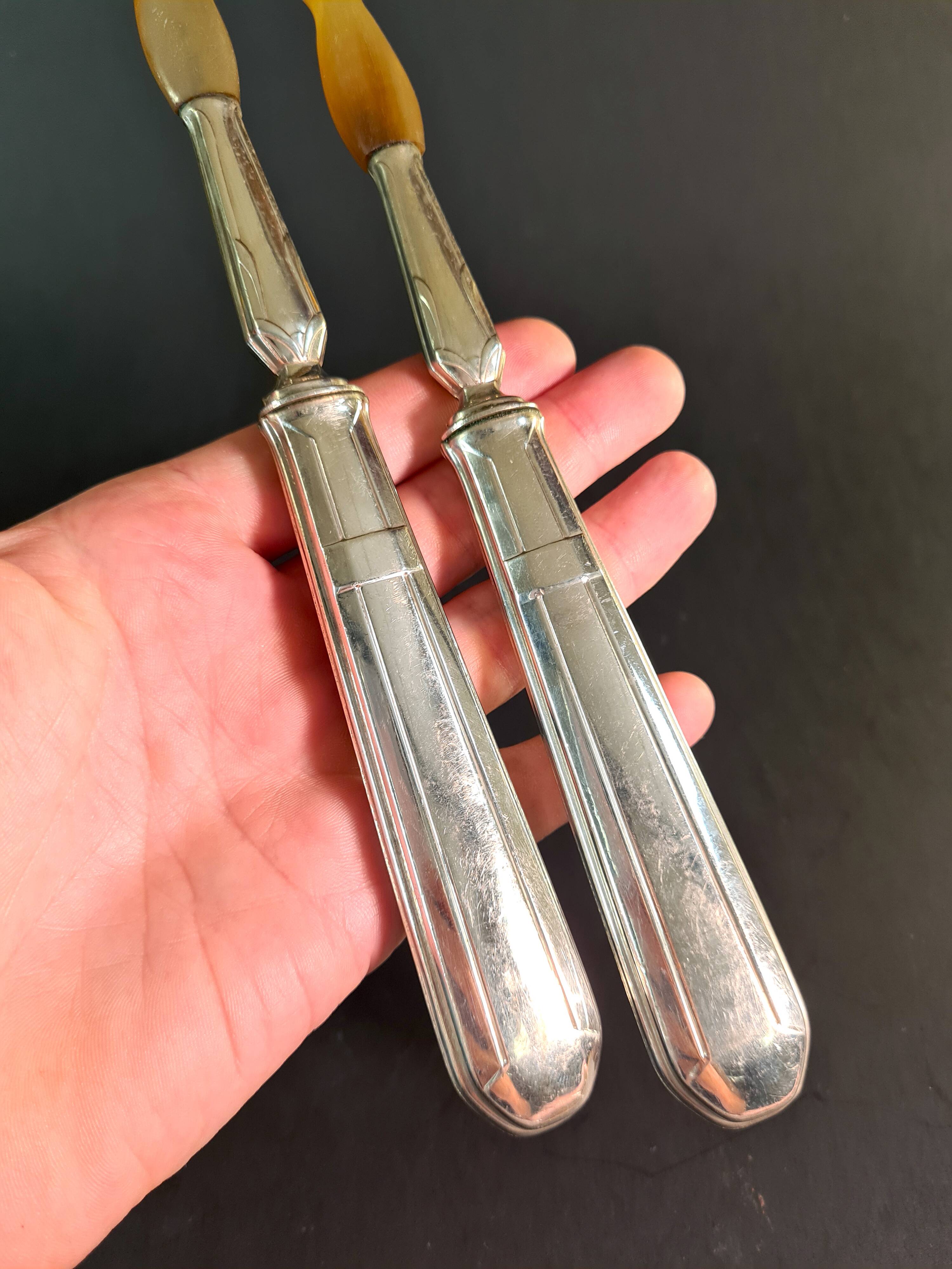 Art Deco Horn & Silver Plated Salad Set – Retro Elegance on the Menu