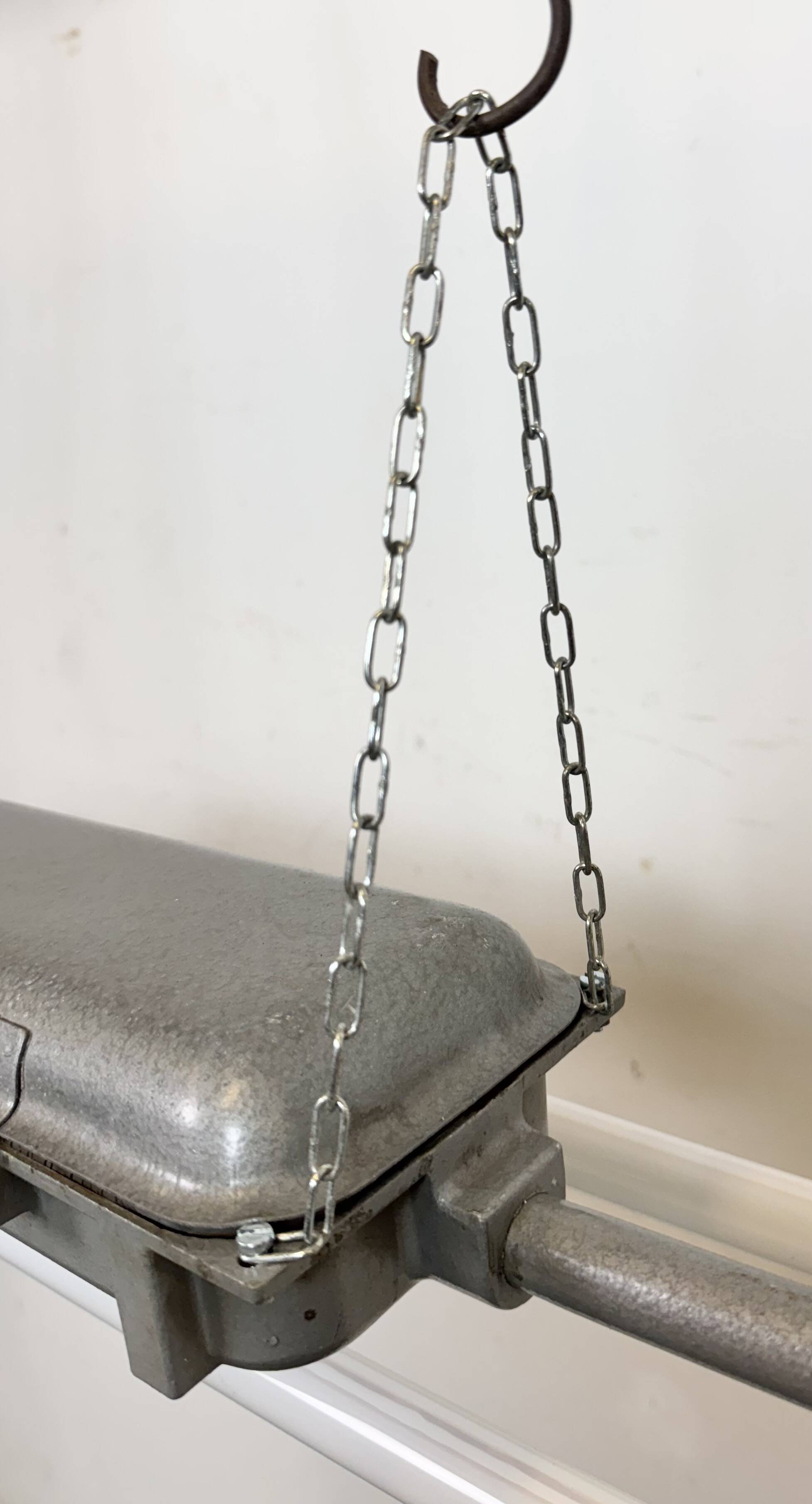 Grey Industrial Hanging Tube Light from Polam Gdansk, 1970s
