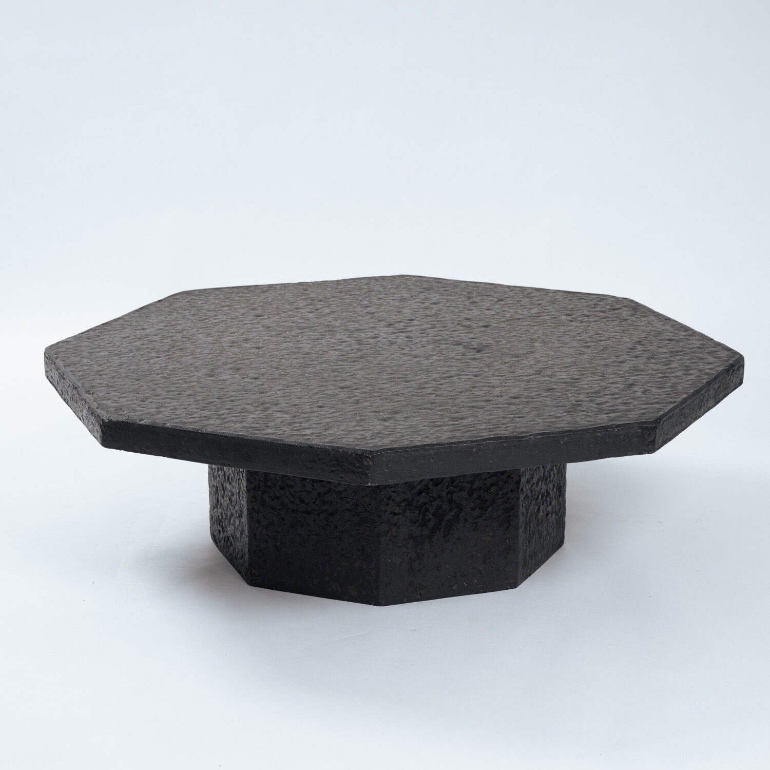 Brutalist Octagonal Coffee Table in Black Stone Look Resin, 1970s