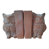 Pair of bookends - Owl and book - raw terracotta - modern