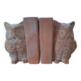 Pair of bookends - Owl and book - raw terracotta - modern