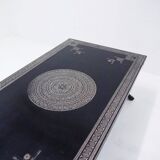 Antique wooden coffee table painted in black and incised with white painted decorations, Ettore Zaccari, Italy c 1910