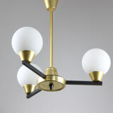 Vintage Italian Metal and Opaline Glass Chandelier