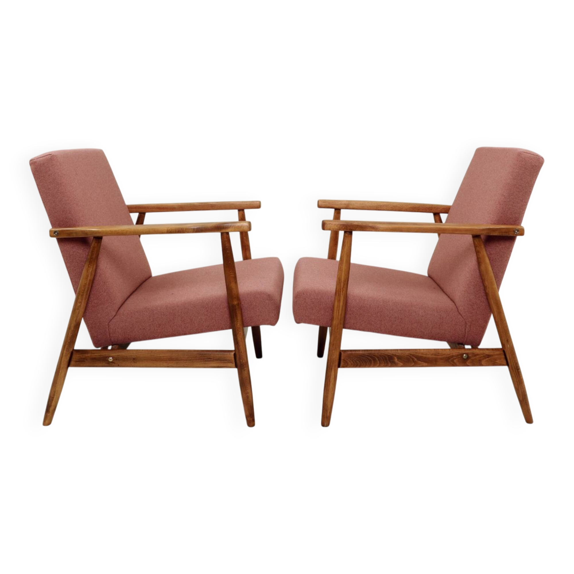 Paire de fauteuils vintage rose poudré 1970 moderne scandinave 