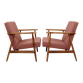 Paire de fauteuils vintage rose poudré 1970 moderne scandinave 