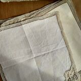 Old square tablecloth in bis mixed linen and 6 matching placemats
