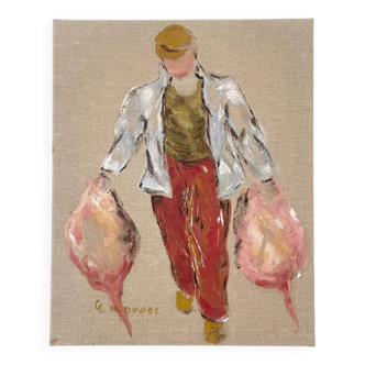 Tableau- "Le pêcheur" en lin