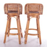 Vintage Rattan Swivel Bar Stool Set, 1950s