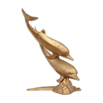 Vintage brass dolphin, brass dolphin statue, brass sculpture of 2 dolphins, collection