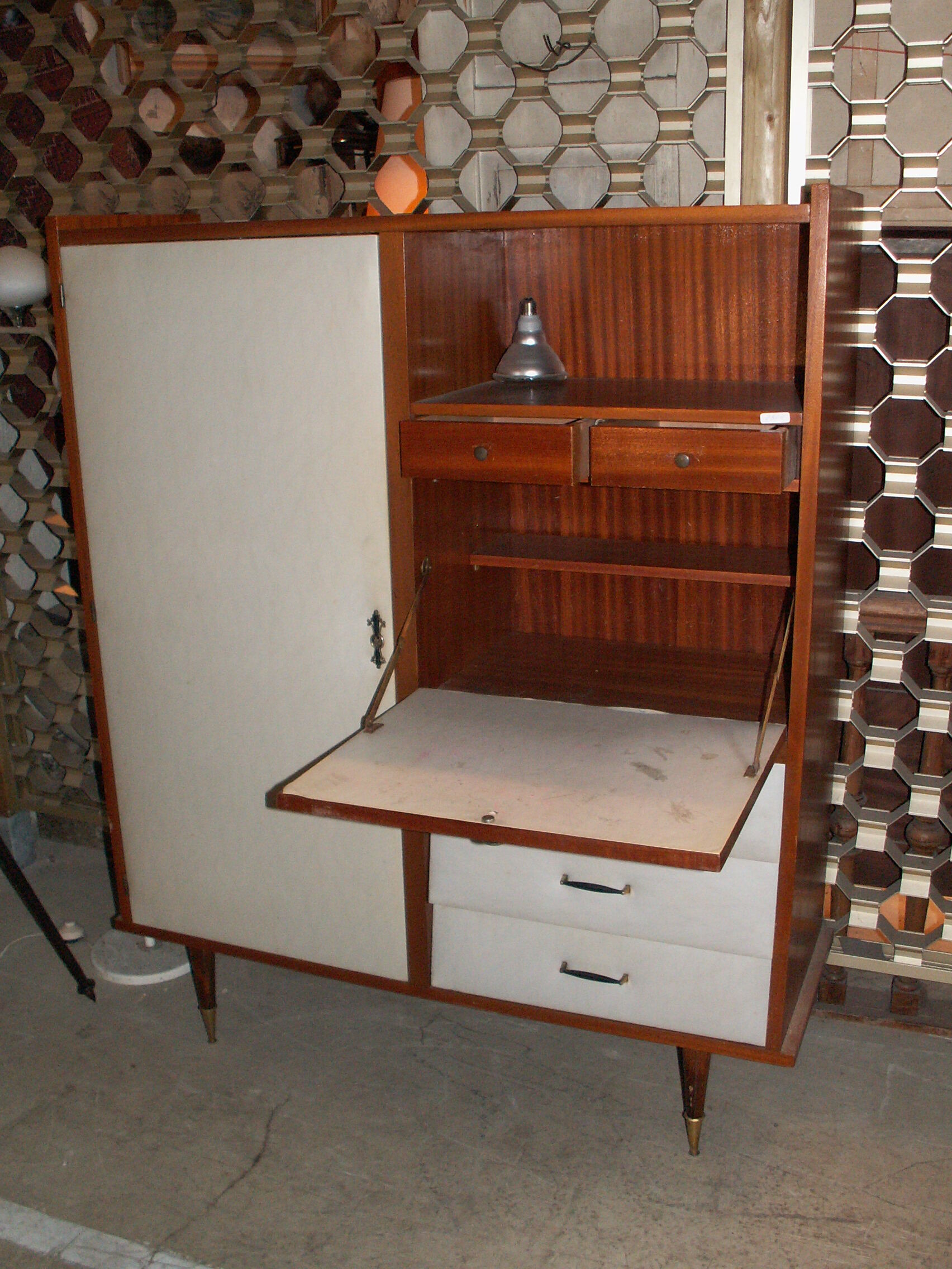 Furniture wood and leatherette vintage wardrobe-chest of drawers-Secretary