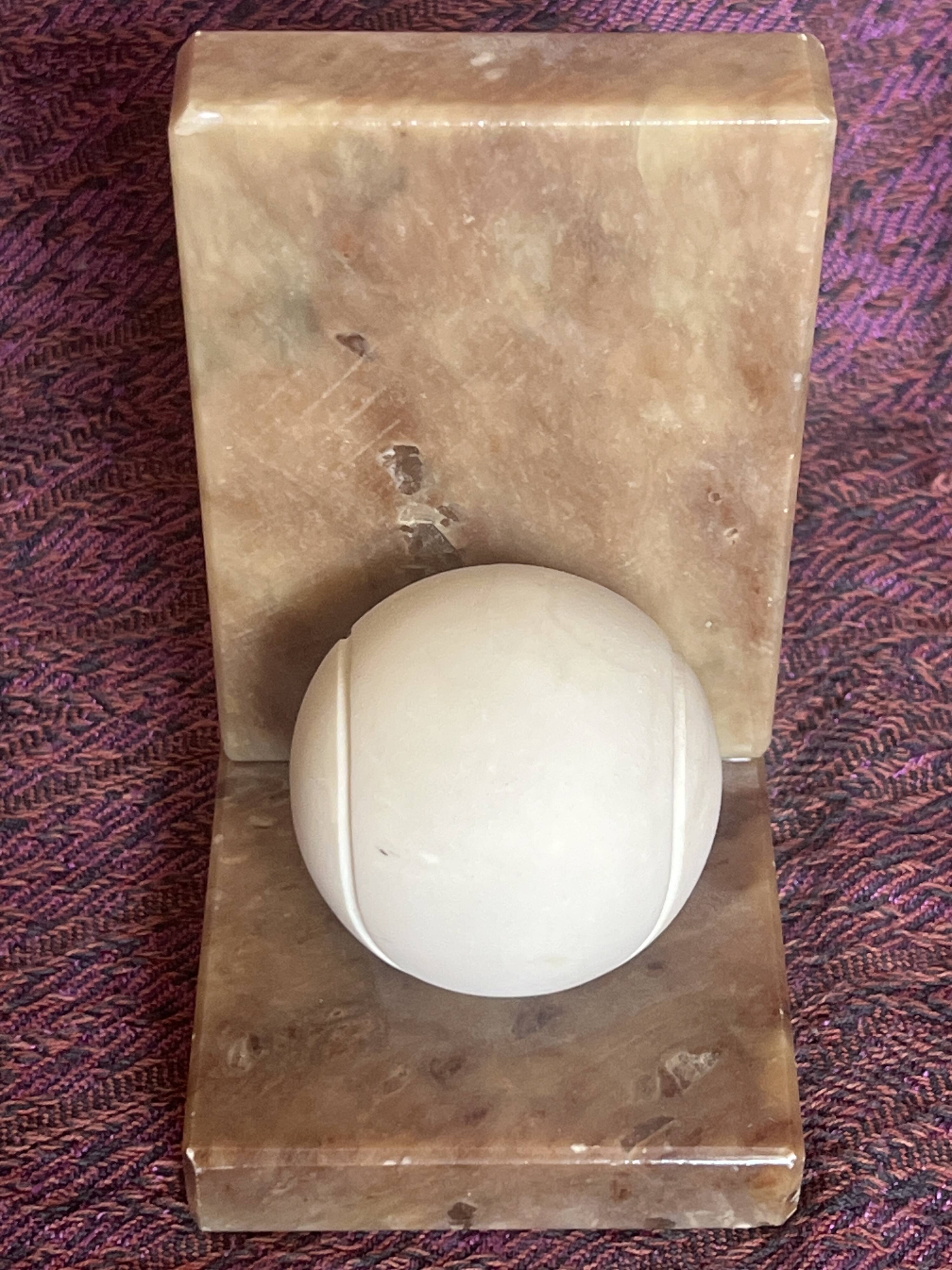 Vintage Italian alabaster bookends "Tennis Ball"